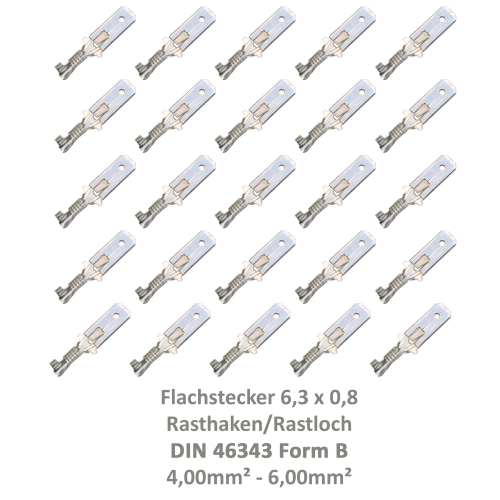 25 Flachstecker 6,3x0,8 Kabelschuh unisoliert 4,00² - 6,00² DIN 46343 Rastloch