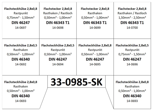 Sortiment Flachsteckhülsen/Flachstecker 2,8x0,8 und 2,8x0,5 DIN m. 500 Teilen