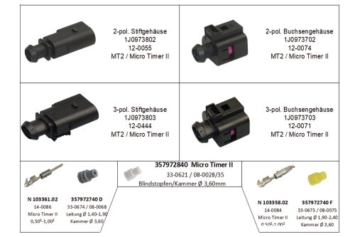 Sortiment Steckverbinder Set Stecker MT2 bzw 1.5 Serie 2-pol 3-pol VW AUDI SEAT