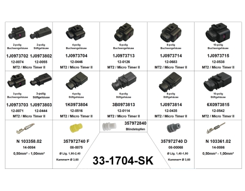 Sortiment passt zu VW Steckverbinder Stecker JPT und MicroTimer 2-polig u. 10-polig