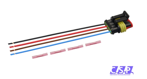 Superseal 4-polig konfektioniertes Buchsengehäuse, 250mm, Leitung FLRY 0,50mm², Schrumpfverbinder