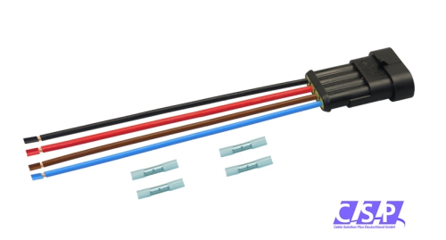 Superseal 4-polig konfektioniertes Stiftgehäuse, 250mm, Leitung FLRY 1,50mm², Schrumpfverbinder