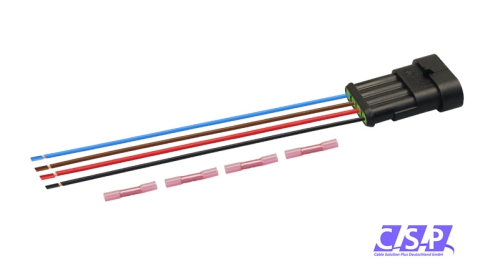 Superseal 4-polig konfektioniertes Stiftgehäuse, 250mm, Leitung FLRY 0,50mm², Schrumpfverbinder