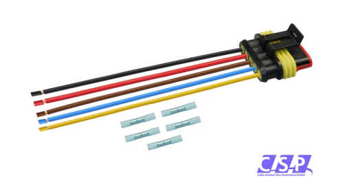 Superseal 5-polig konfektioniertes Buchsengehäuse, 250mm, Leitung FLRY 1,50mm², Schrumpfverbinder