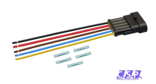 Superseal 5-polig konfektioniertes Stiftgehäuse, 250mm, Leitung FLRY 1,50mm², Schrumpfverbinder