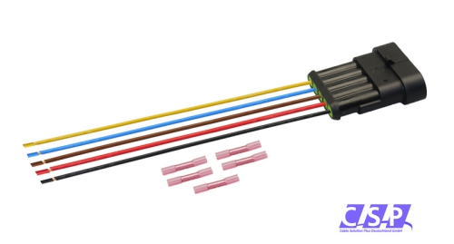 Superseal 5-polig konfektioniertes Stiftgehäuse, 250mm, Leitung FLRY 0,50mm², Schrumpfverbinder