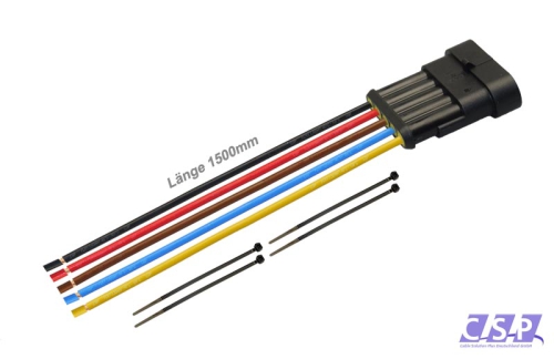 Superseal 5-polig konfektioniertes Stiftgehäuse, 1500mm, Leitung FLRY 1,50mm², Kabelbinder