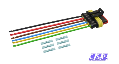 Superseal 6-polig konfektioniertes Buchsengehäuse, 250mm, Leitung FLRY 1,50mm², Schrumpfverbinder