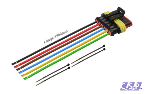 Superseal 6-polig konfektioniertes Buchsengehäuse, 1500mm, Leitung H07V-K 1,50mm², Kabelbinder