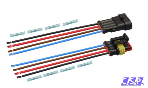 Superseal Set 4-polig konfektioniertes Stift- und Buchsengehäuse, 250mm, Leitung H07V-K 1,50mm², Schrumpfverbinder