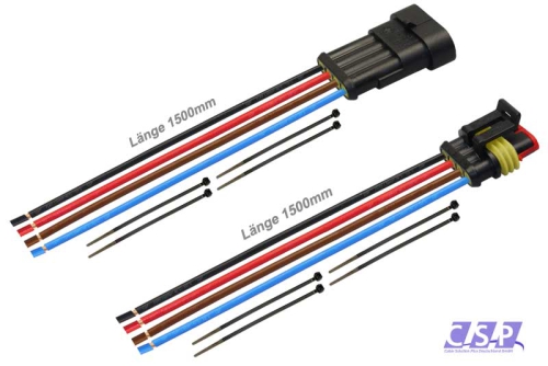 Superseal Set 4-polig konfektioniertes Stift- und Buchsengehäuse, 1500mm, Leitung FLRY 1,50mm², Kabelbinder