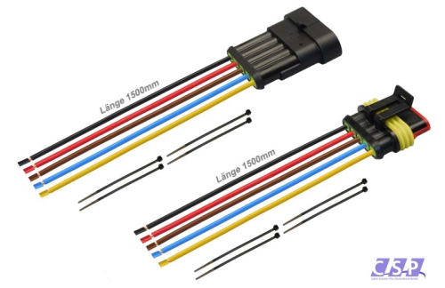 Superseal Set 5-polig konfektioniertes Stift- und Buchsengehäuse, 1500mm, Leitung FLRY 0,50mm², Kabelbinder