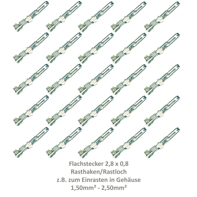 25 Flachstecker 2,8x0,8 Kabelschuh unisoliert 1,50²-2,50² Rasthaken Rastloch 