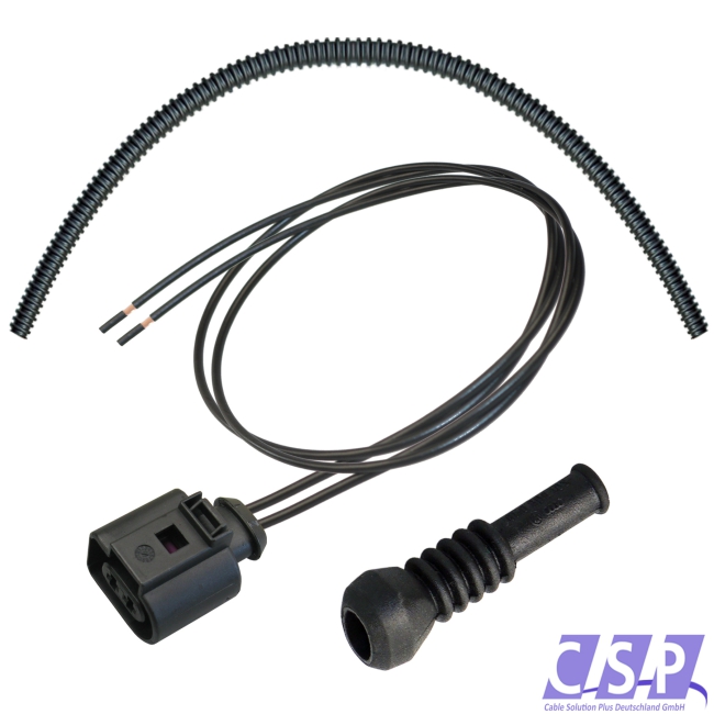 Stecker 2-polig für VW AUDI 1J0973722 Reparatursatz 1,00² + Wellrohr + Schutzkappe