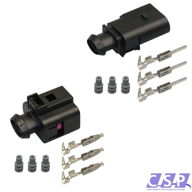 Stecker kompatibel zu VW 1J0973803   1J0973703 Reparaturset 3-pol. Steckverbinder Stift / Buchse 