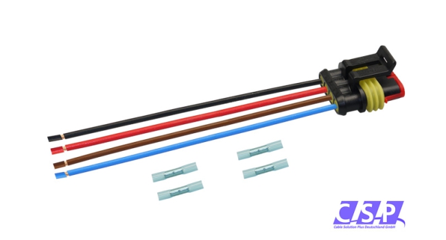 Superseal 4-polig konfektioniertes Buchsengehäuse, 250mm, Leitung FLRY 1,50mm², Schrumpfverbinder