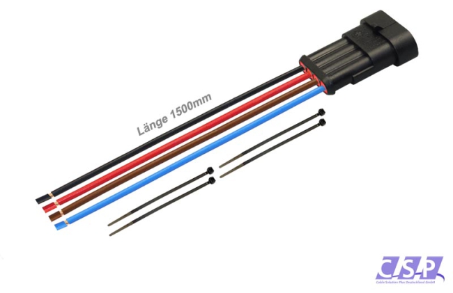 Superseal 4-polig konfektioniertes Stiftgehäuse, 1500mm, Leitung H07V-K 1,50mm², Kabelbinder