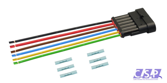 Superseal 6-polig konfektioniertes Stiftgehäuse, 250mm, Leitung H07V-K 1,50mm², Schrumpfverbinder