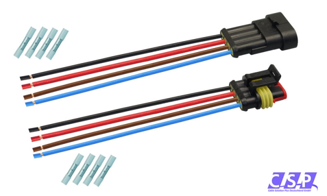 Superseal Set 4-polig konfektioniertes Stift- und Buchsengehäuse, 250mm, Leitung FLRY 1,50mm², Schrumpfverbinder