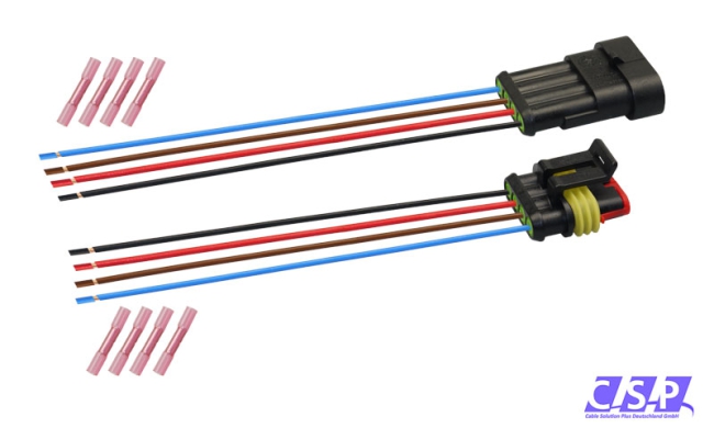 Superseal Set 4-polig konfektioniertes Stift- und Buchsengehäuse, 250mm, Leitung FLRY 0,50mm², Schrumpfverbinder