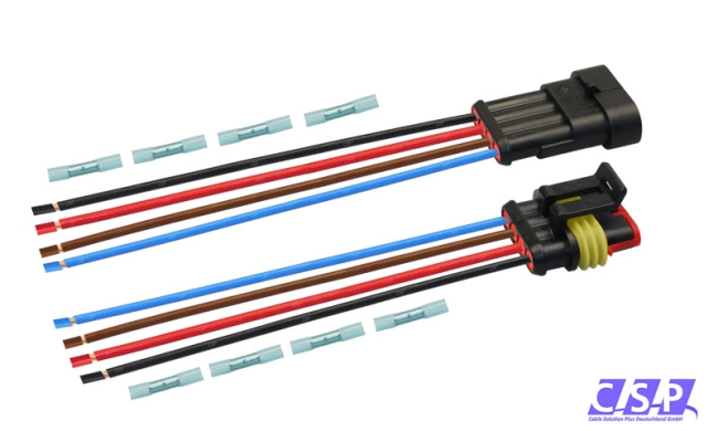 Superseal Set 4-polig konfektioniertes Stift- und Buchsengehäuse, 250mm, Leitung FLRY 2,50mm², Schrumpfverbinder