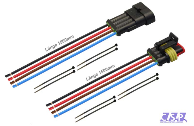 Superseal Set 4-polig konfektioniertes Stift- und Buchsengehäuse, 1500mm, Leitung FLRY 0,50mm², Kabelbinder