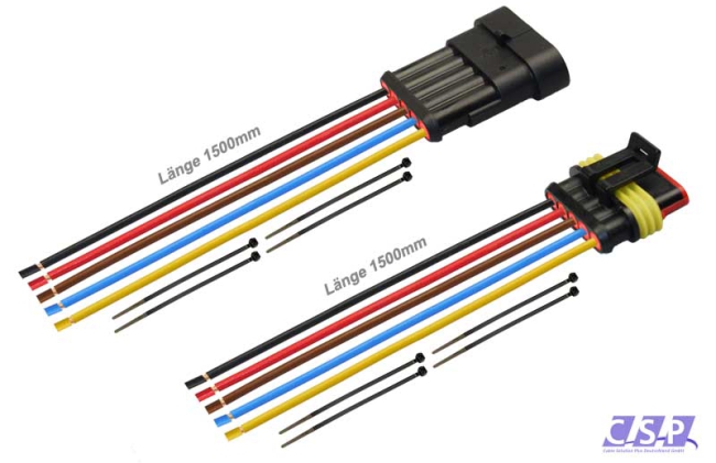 Superseal Set 5-polig konfektioniertes Stift- und Buchsengehäuse, 1500mm, Leitung FLRY 2,50mm², Kabelbinder